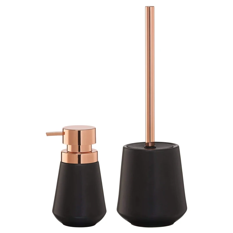 Sealskin Conical Toilet Brush, Porcelain, Black, 12.3 x 39 x 12.3 cm + Sealskin Conical Soap Dispenser, Porcelain, Black, 10 x 16.5 x 10 cm - Image 1