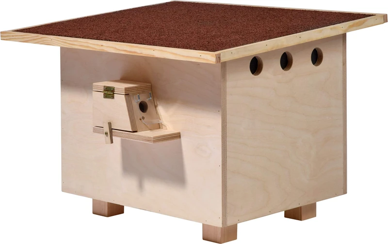 dobar Luxury Insect Hotels 28275e Large Bumble Bee Nesting Box - Wooden Bumble Bee House with Nesting Material - Bumble Bee Hotel with Bitumen Roof - Insect Hotel - Natural - 51 x 43 x 36 cm