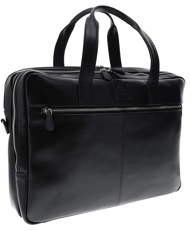 Exacompta - Ref 17537E - Exactive - Leather Dual Compartment Laptop Bag - 410 x 300 x 195mm in SIze, 2 Padded Compartments for a 15.6" Laptop and Tablet - Black & Orange