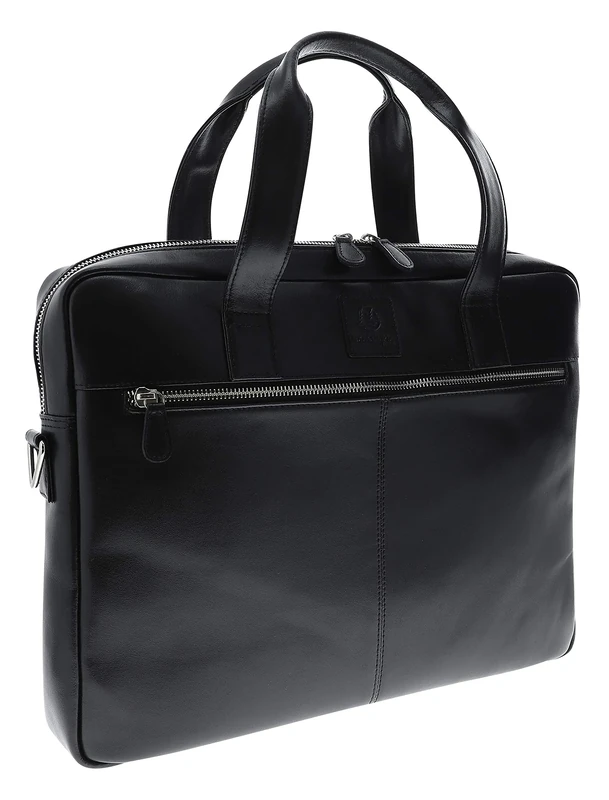 Exacompta - Ref 17437E - Exactive - Leather Laptop Carry Bag - 390 x 290 x 150mm in SIze, Padded Compartment for a 15.6" Laptop or Tablet - Black & Orange