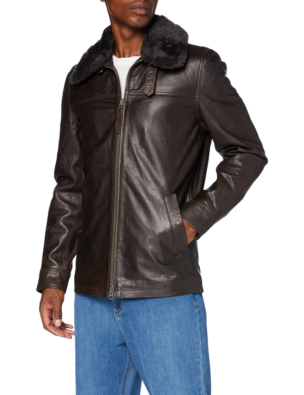 Schott NYC Men's Lcmaine Leather Jacket, Brown, M