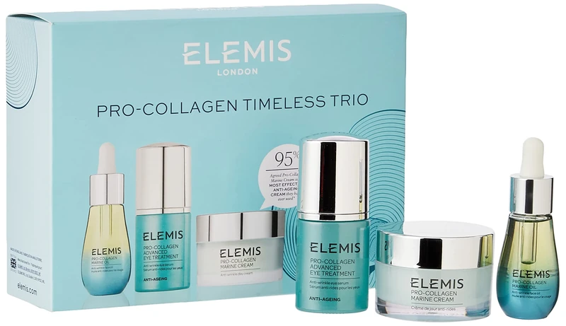ELEMIS Pro-Collagen Timeless Trio, Nourishing Anti-Wrinkle Face Creams, Pro-Collagen Marine Face and Eye Cream Set to Leave Skin Radiant, Firm and Hydrated, Face Care for Morning to Night Skin Routine