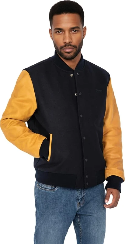 Schott NYC Men's Lcusa Leather Jacket, Navy/Cognac, Medium