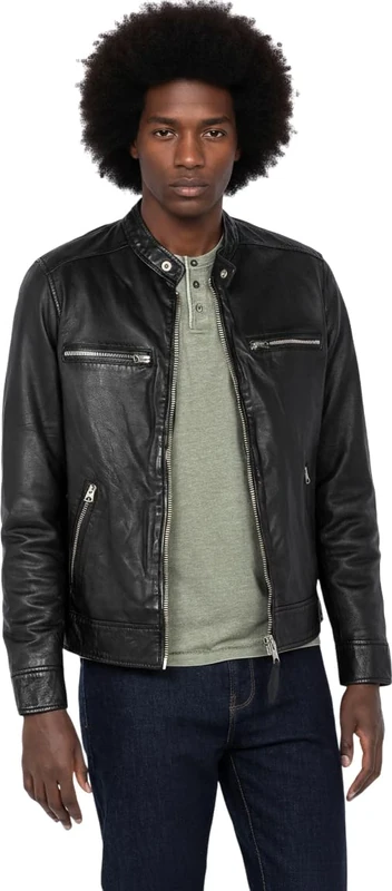 Schott NYC Men's Lcnewport Leather Jacket Not Applicable, Black, Medium