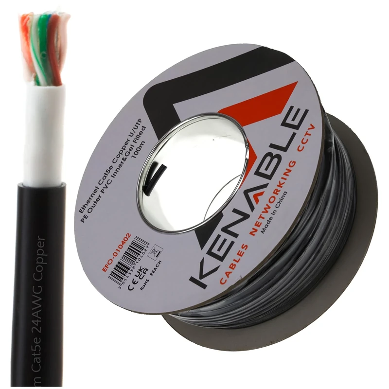 kenable Direct Burial External CAT5e Outdoor COPPER Ethernet Network Cable Reel Gel 100m [100 metres]