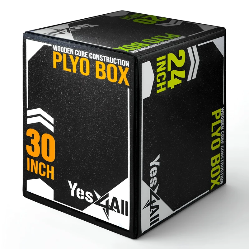 Yes4All KX7W Soft Plyo Box with Wooden Core, 76,2 cm x 61 cm x 50,8 cm made of soft foam, crossfit, MMA, plyometric training, 3 in 1 jump box with wooden core, version Sport Black