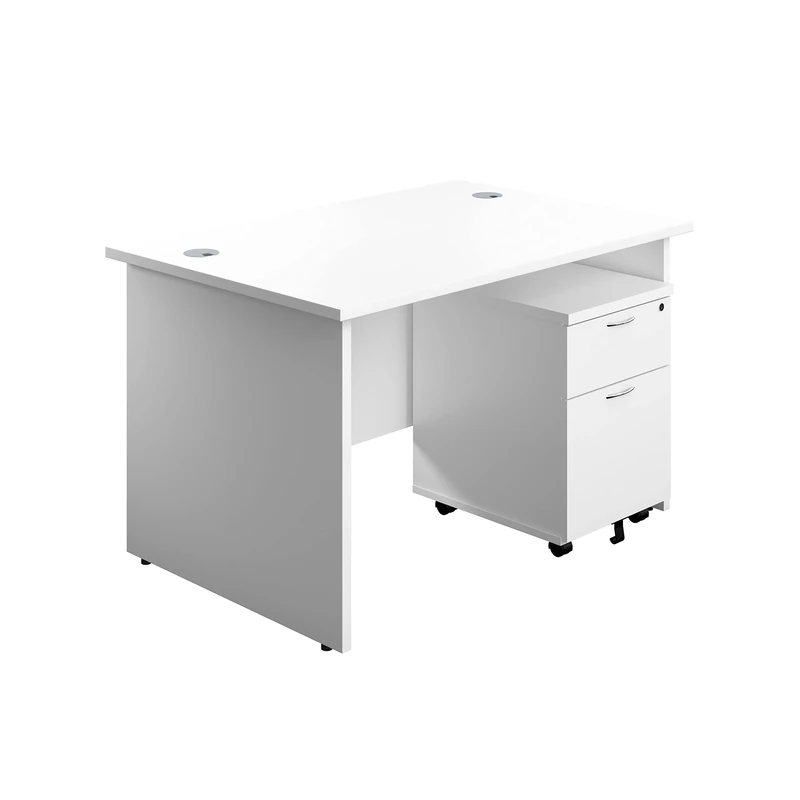 Office Hippo Panel Desk with 2 Mobile Storage Including Filing Drawer, A4, Foolscap, Engineered Wood, White, 120 x 80 x 73 cm