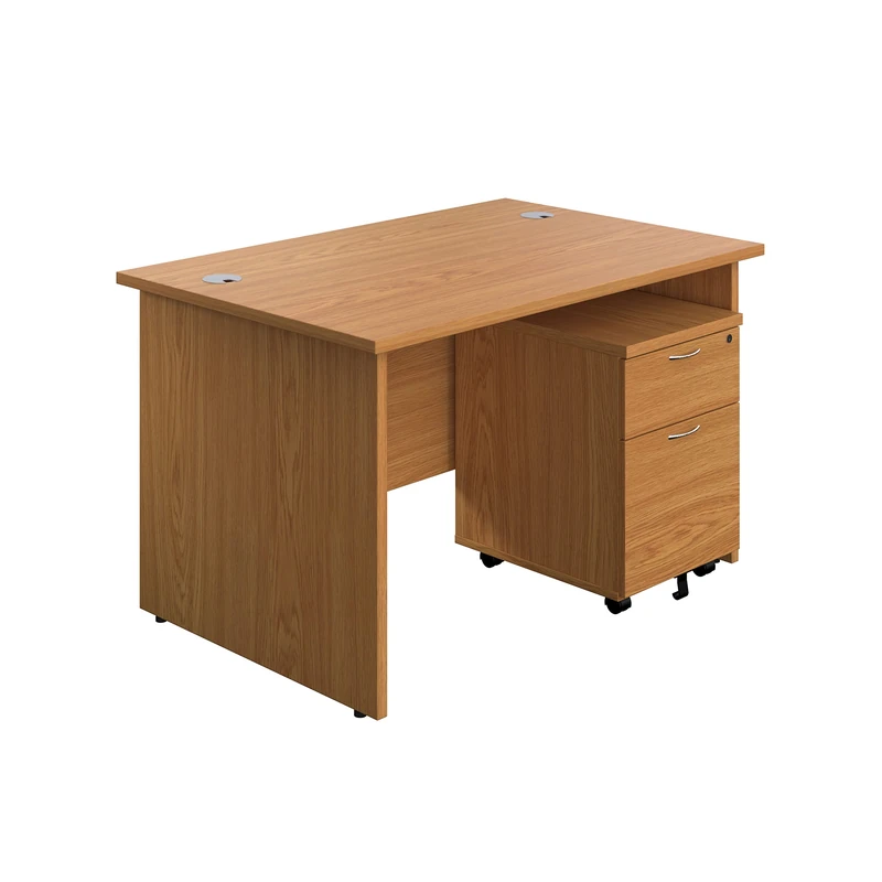 Office Hippo Panel Desk with 2 Mobile Storage Including Filing Drawer, A4, Foolscap, Engineered Wood, Oak, 120 x 80 x 73 cm