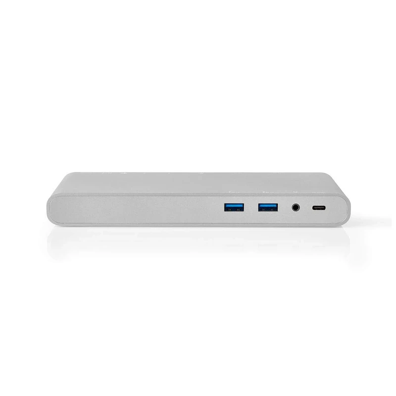 Nedis USB-C 3.2 Gen 1 Docking Station, Ultra Performance Media Interconnects, HDMI, VGA, DisplayPort, RJ45, USB-A & USB-C Ports, Audio, 5Gbps Data Transfer, Aluminium, White, 0.20m Cable