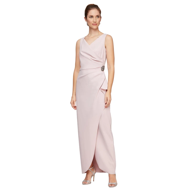 Alex Evenings Women's Slimming Long Side Ruched Mother of The Bride Dress W/Cascade Ruffle Skirt (Petite and Regular Sizes) Special Occasion, Blush, 16