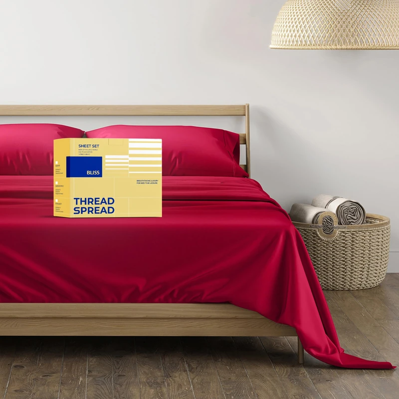 THREAD SPREAD 5 Star Luxury Hotel Cal King Size 100% Cotton Sheets - Egyptian Cotton Quality 600 TC Sheets for Cal King Bed - 4 Piece Bedding Set with Deep Pocket, Breathable & Cooling Bedsheet (Red)