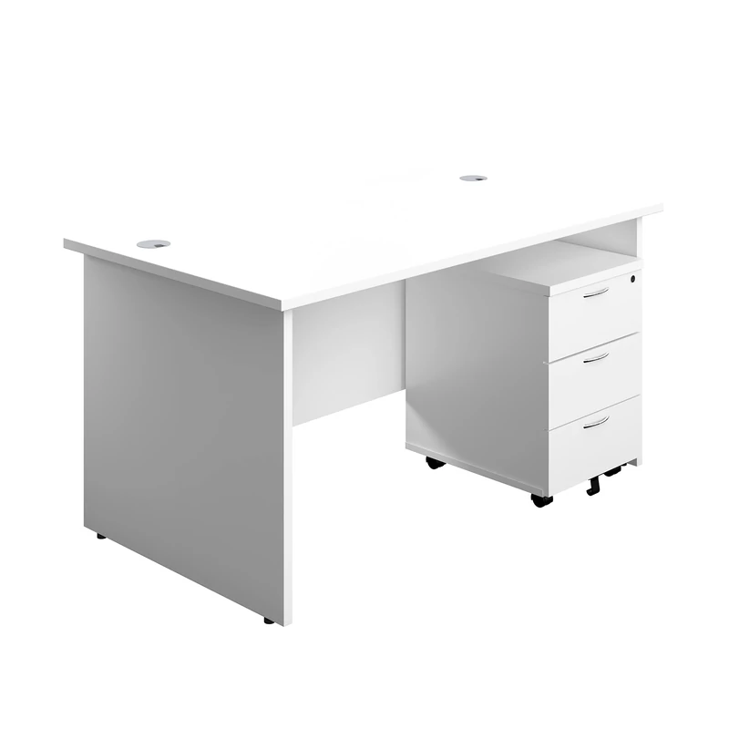Office Hippo Panel Desk with 2 Mobile Storage Including Filing Drawer, A4, Foolscap, Engineered Wood, White, 140 x 80 x 73 cm