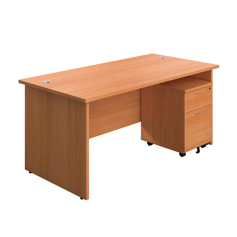 Office Hippo Panel Desk with 2 Mobile Storage Including Filing Drawer, A4, Foolscap, Engineered Wood, Beech, 160 x 80 x 73 cm