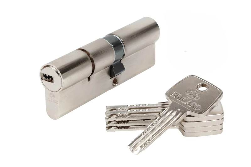 Bricard 117159 Disengageable cylinder with 5 keys, ASTRAL 2.9 nickel-plated brass, 10 pistons, 2 inputs 40+50. Protection against drilling and picking. Personal card. Long 90 = 40+50. 10-year warranty