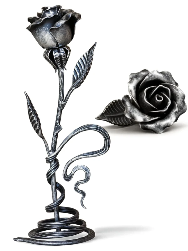 Hand Forged Metal Rose - Iron Anniversary Flower with Decorative Stand - 6th/11th Year Wedding Gift for Her