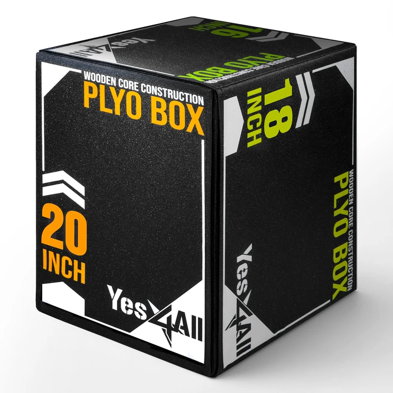 Yes4All UYSN Soft Plyo Box with Wooden Core, 50.8 cm x 45.7 cm x 40.6 cm made of soft foam, crossfit, MMA, plyometric training, 3 in 1 Jumping Box with Wooden Core, Version Sport Black