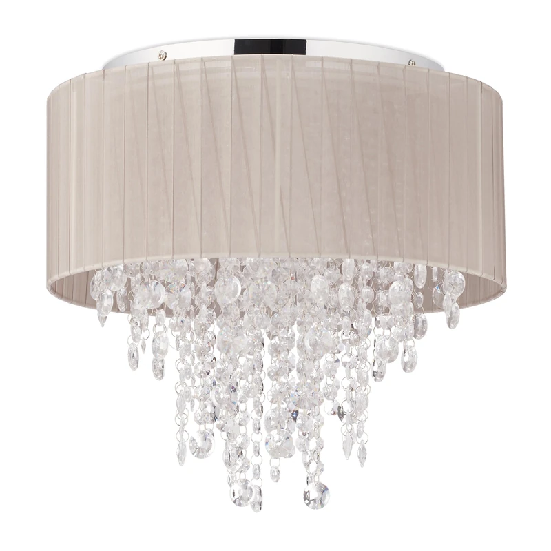 Relaxdays Crystal Chandelier, Organza Ceiling Lamp, G9 Socket, 5 Bulbs, Hanging Light, 39 x 39.5 cm, Grey/Silver, Iron, Plastic