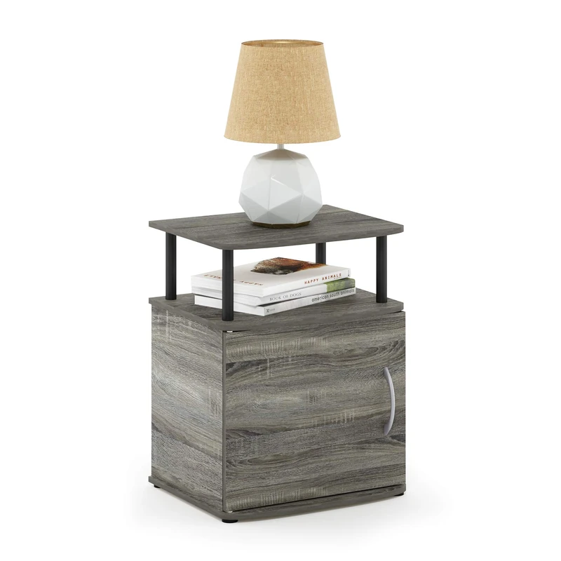 Furinno JAYA Side Table, End Table with Door Cabinet, Night Stand, Bedside Table, for Living Room, Bedroom, French Oak