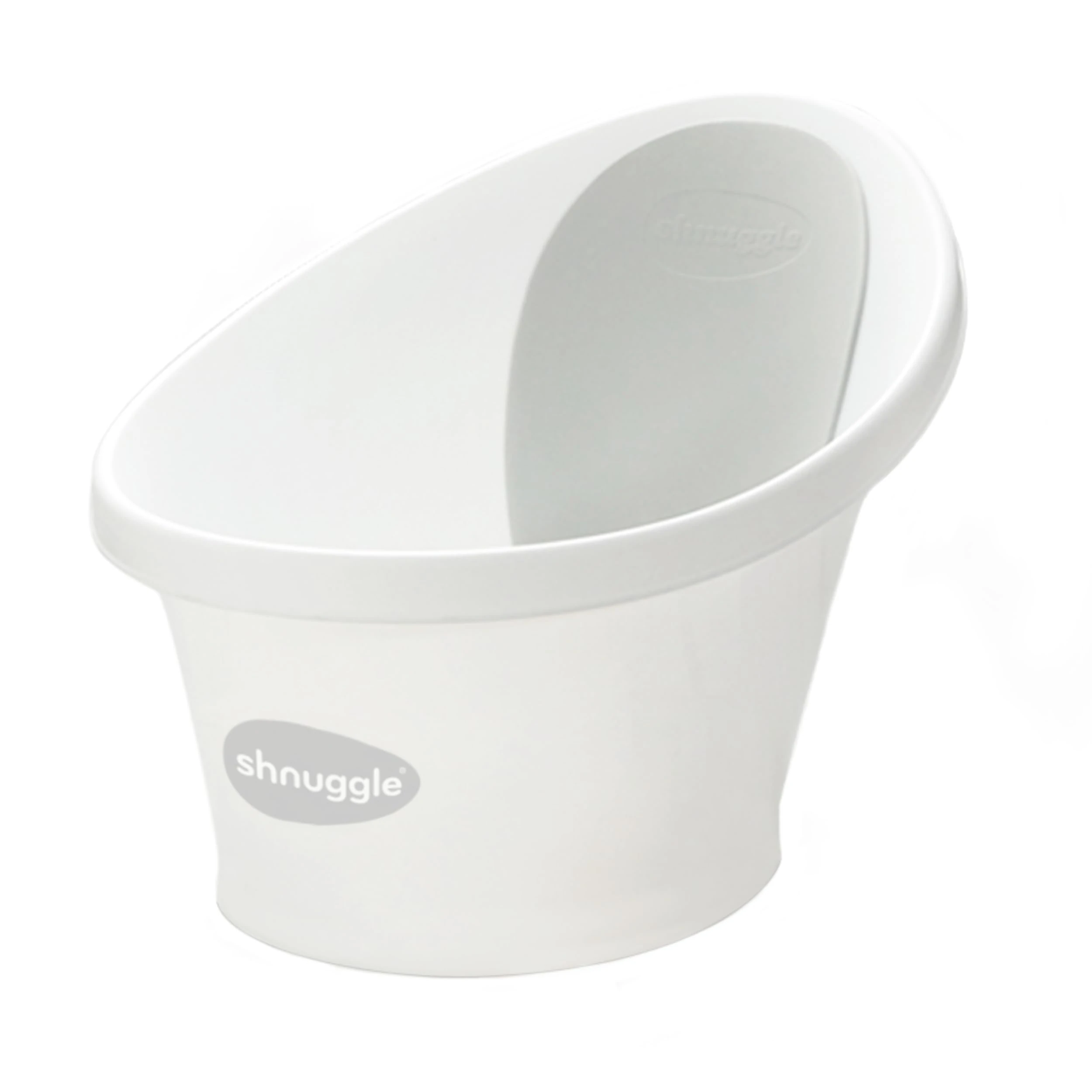 Shnuggle Newborn Baby Bath | Built in Support Bump and Soft Backrest | Suitable from Newborn | Bath Seat Support Includes Plug | White with Grey backrest
