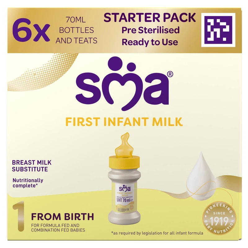SMA PRO First Infant Baby Milk Starter Pack, Ready to Drink, From Birth (6x70ml)