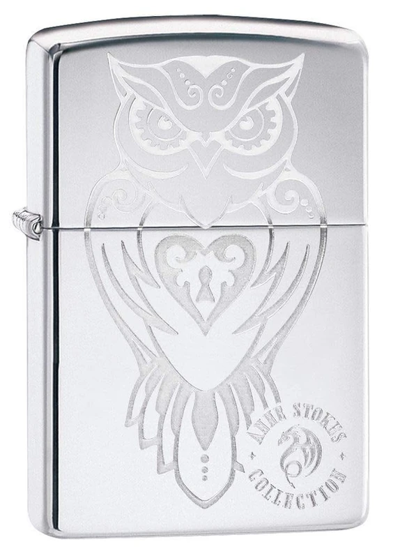 Zippo Lighter, Metal, High Polish Chrome Owl, One Size