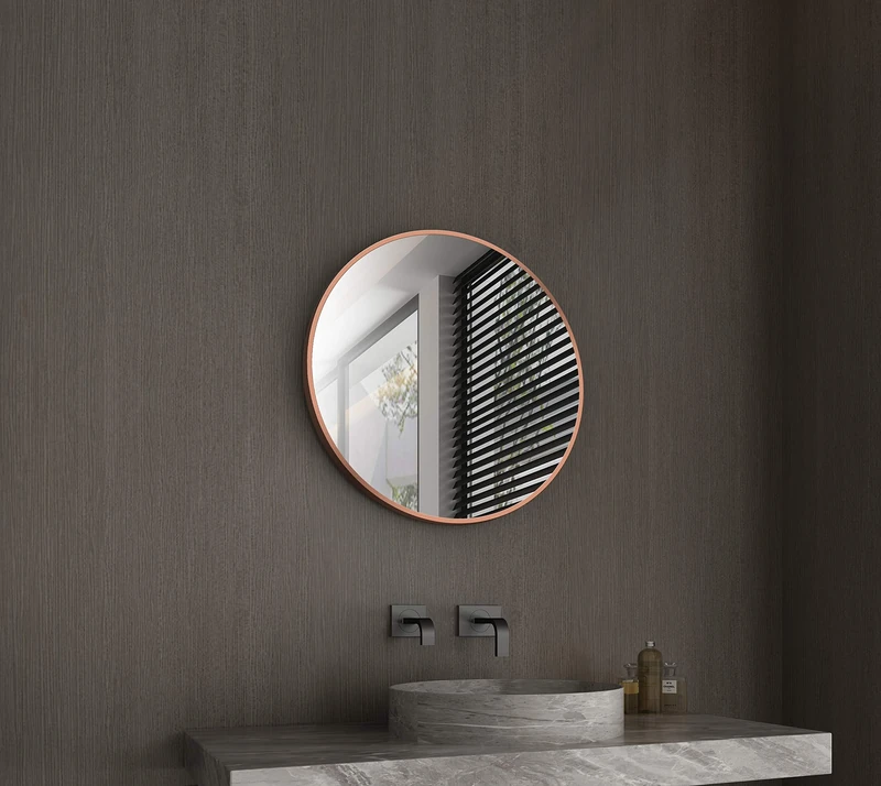Talos Noble Design Round Mirror with Copper-Coloured Aluminium Frame, Ø 60 cm