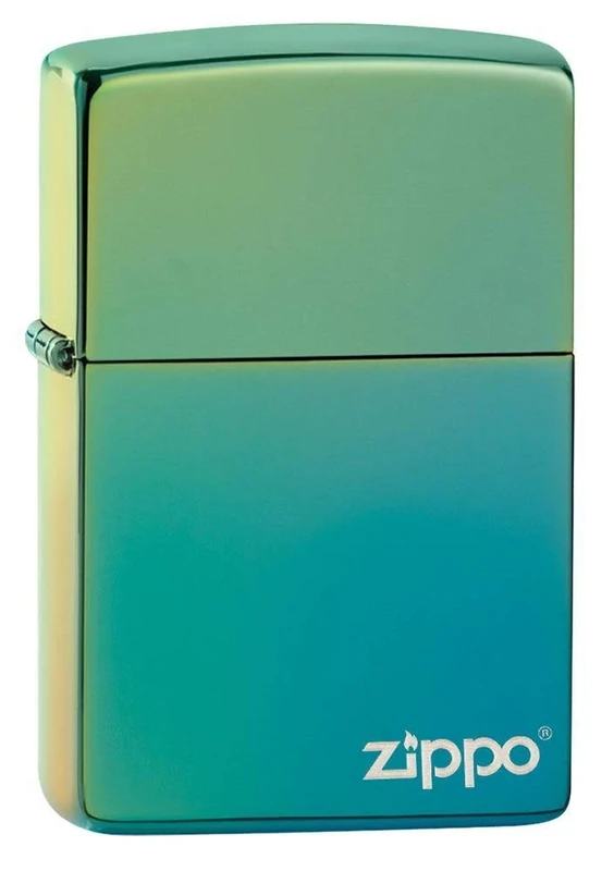 Zippo Pocket Lighter, Brass, Teal Logo, One Size
