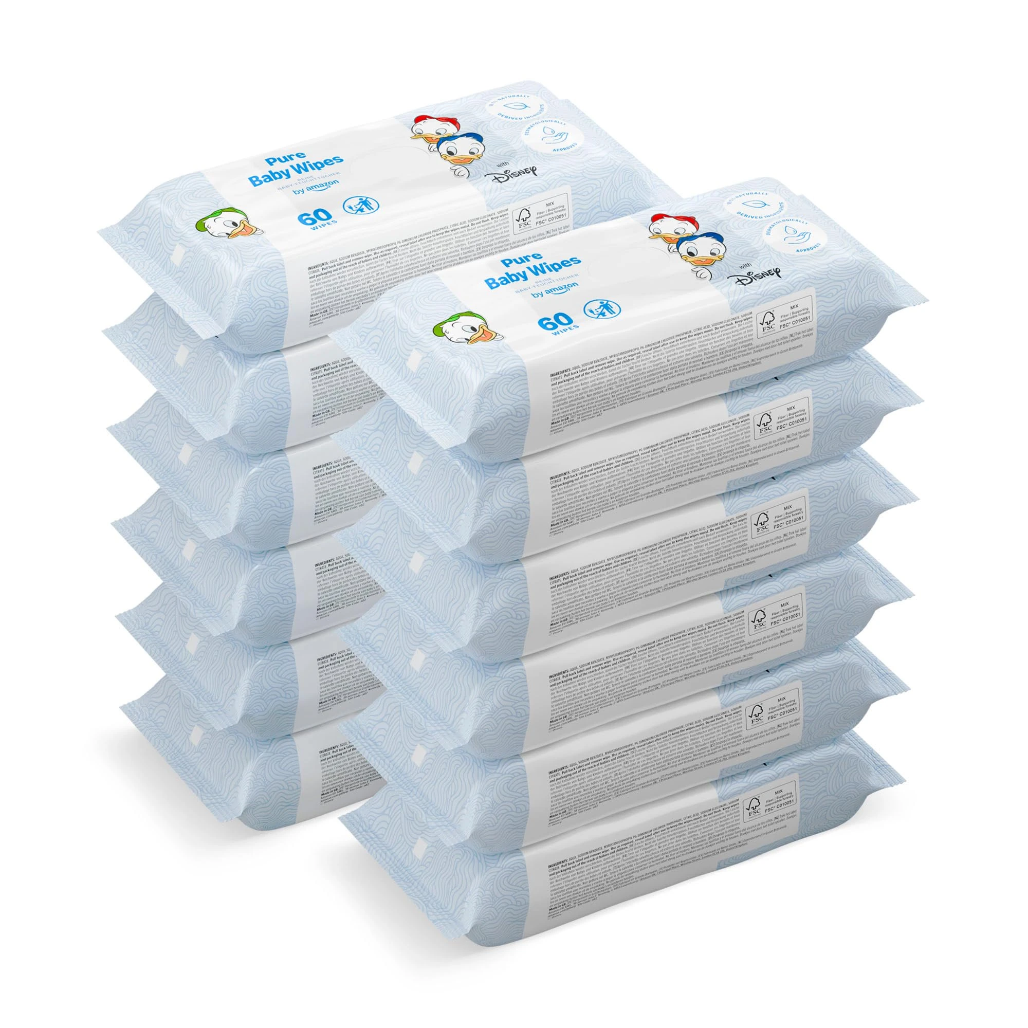 by Amazon Disney Baby Wipes, 99% Water, 720 Wipes, Unscented, 12 pack of 60, (Previously a Mama Bear brand, same product)