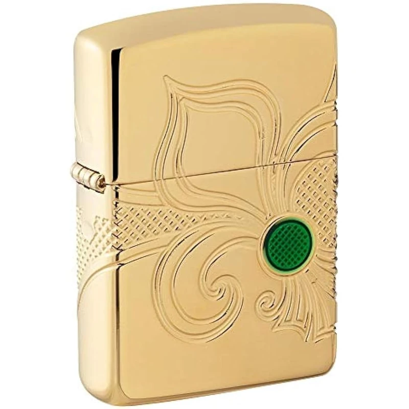 Zippo Windproof Lighter - Fleur De-Lis - Armor High Polish Brass Finish Gold with Engraving - Refillable - Reusable - Windproof - Gift Box - Made in USA