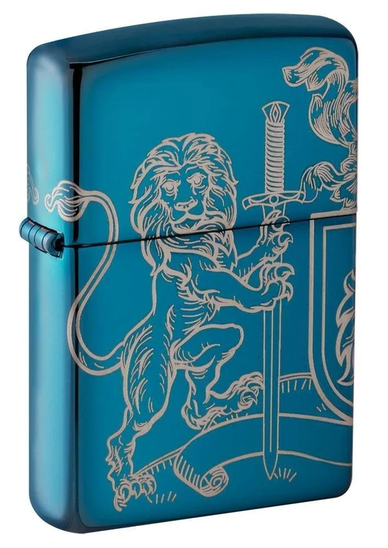 Zippo Unisex Adult Medieval Coat of Arms Laser 360° Design Pocket Classic Lighter, High Gloss Blue Lion, One Size - Image 1