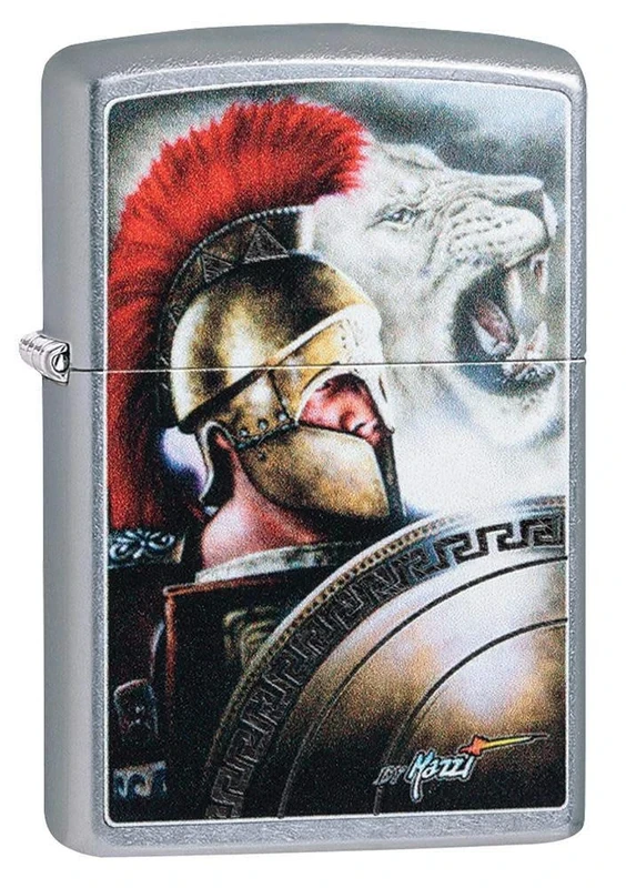 Zippo Unisex Adult Roman Soldier with Lion Pocket Classic Lighter, Street Chrome Mazzi Roman Lion, One Size - Image 1