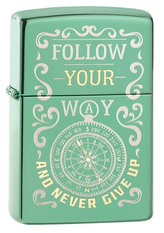 ZIPPO – Windproof Lighter, Follow Your Way Design, Laser Two Tone, High Polish Green, Refillable, In Gift Box