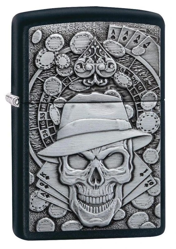 ZIPPO - Black Ice - Gambling Skull, Emblem - gasoline Windproof lighter, refillable, in gift box