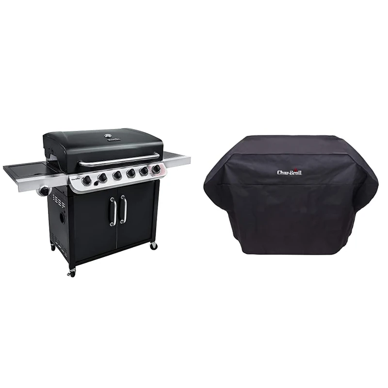 Char-Broil Convective Series 640 B XL - 6 Burner Gas Barbecue Grill, Black Finish with 140 385 - Universal Extra-Wide Barbecue Grill Cover, Black