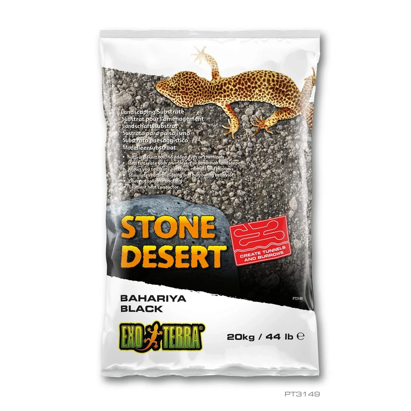 Exo Terra PT3149 Bahariya Black Stone Desert Substrate for Terrariums, Malleable, Black, 20 kg