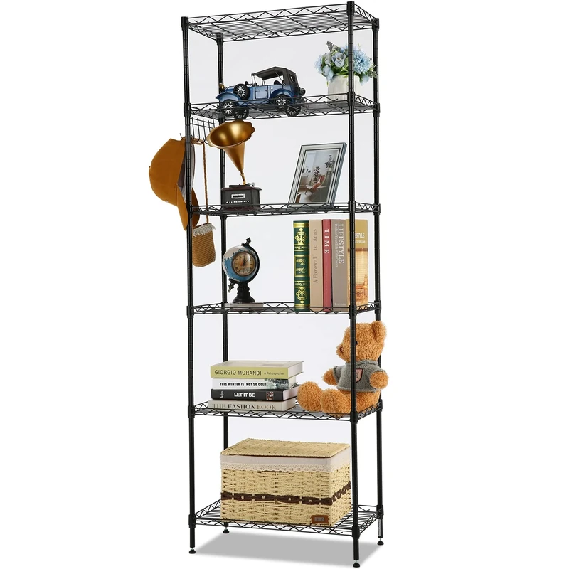 oliote 6-Shelf Wire Shelving Units, Heavy Duty Metal Shelf Wire Rack with Leveling Feet, Adjustable Utility Storage Shelves for Garage, Kitchen, Living Room, Bathroom, 21.26L x 11.42W x 62.99H