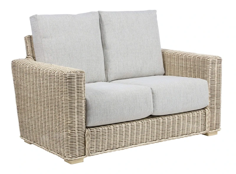 Desser Burford 2 Seater Conservatory Sofa Fully Assembled - Machine Washable Pebble Fabric – Luxury Real Cane Rattan Indoor Furniture with UK Made Cushions – Dimensions: H94cm x W147cm x D96cm