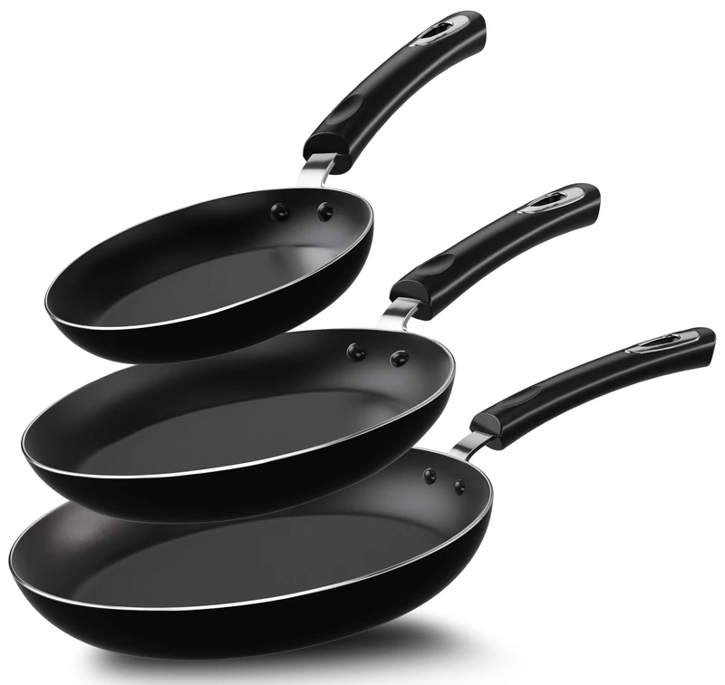 KICHLY Induction Hob Pan Sets Non Stick, 3 Pcs Fryingpans, Professional Chefs Kitchen Cookware, 20cm, 24cm, and 28cm (Black, 1 Pack of 3)