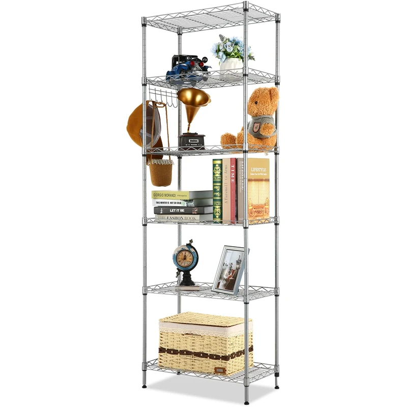 6-Shelf Wire Shelving Units, Heavy Duty Metal Shelf Wire Rack with Leveling Feet, Adjustable Utility Storage Shelves for Garage, Kitchen, Living Room, Bathroom, L54 x W29 x H160 cm