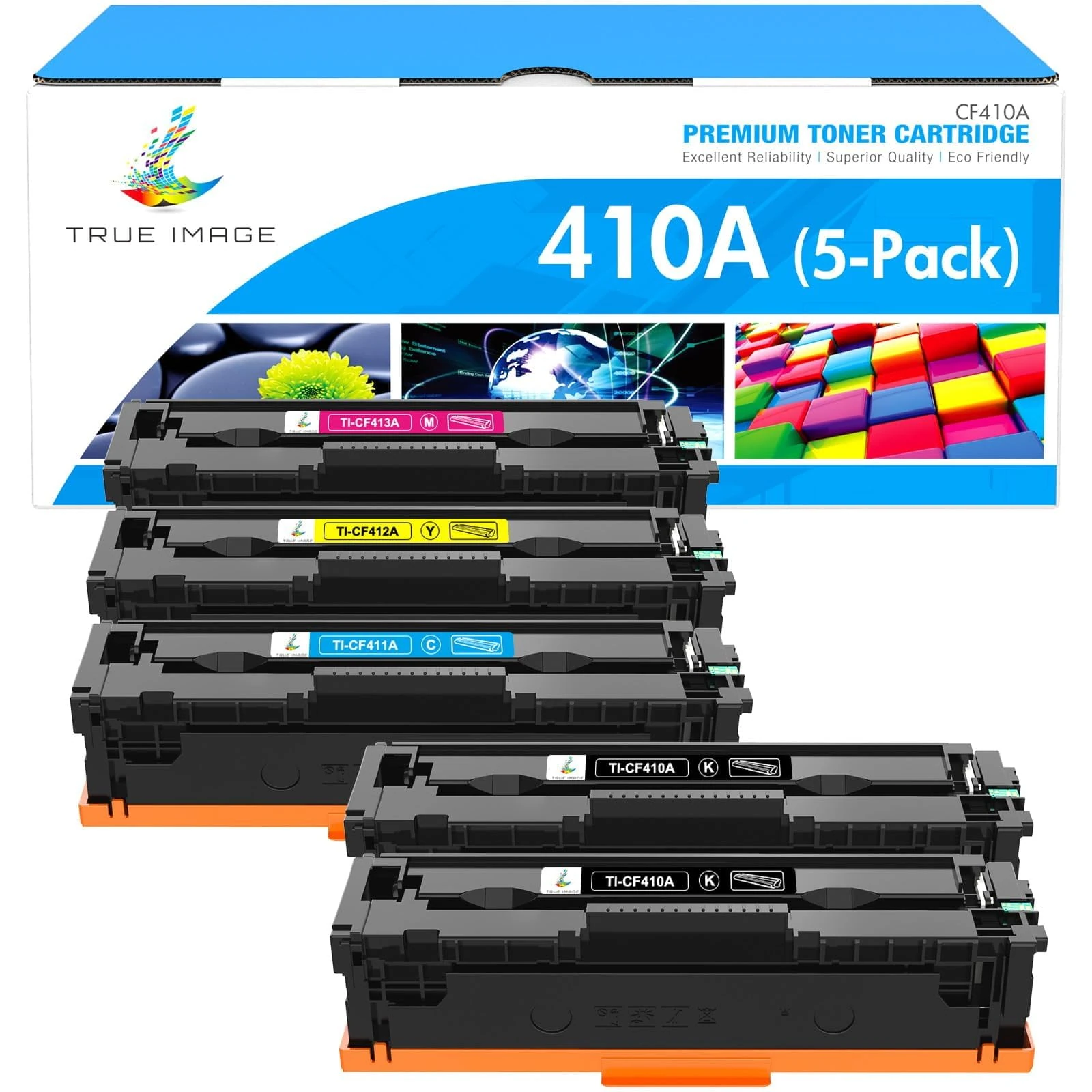 TRUE IMAGE Compatible 410A 410X Toner Cartridge Replacement for HP 410A 410X 410 for HP Color Laserjet Pro MFP M477fnw M477fdw M477fdn M452dw M452nw M452dn M477 Toner Printer (5-Pack)