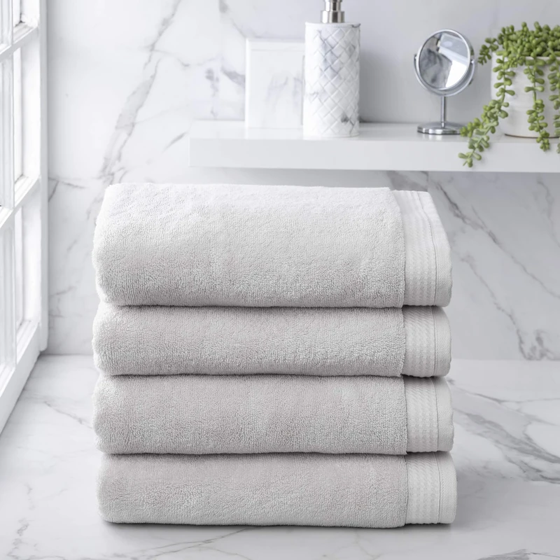Welhome Madison Luxury Bath Towels | 4 Piece Set in Grey | Innovative Hygro-Cotton Technology | Super Absorbent | Quick Dry | Lightweight Shower Towels | Soft & Plush | Durable & Sustainable | Silver