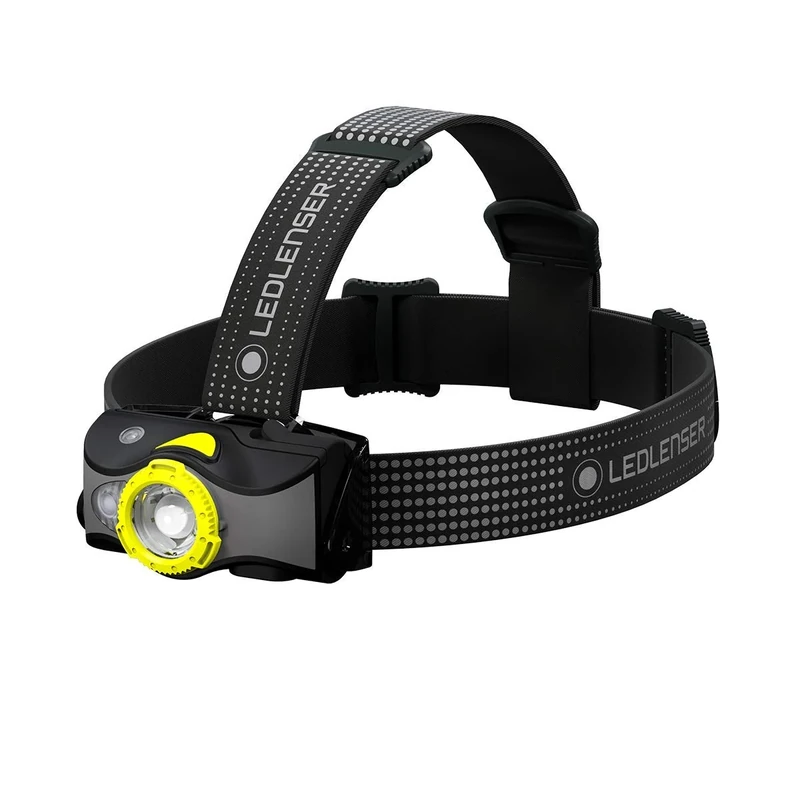 Ledlenser MH7 Outdoor Headlamp LED, black/yellow, rechargeable battery, 600 lumens, focusable, runtime up to 60h, red light, 2xAA useable with batteries, transportation lock
