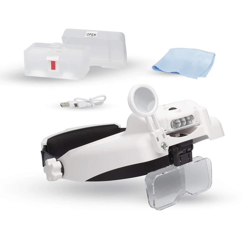 Lightcraft Professional LED Headband Magnifier with Bi-Plate Magnification & Loupe, LC1769USB