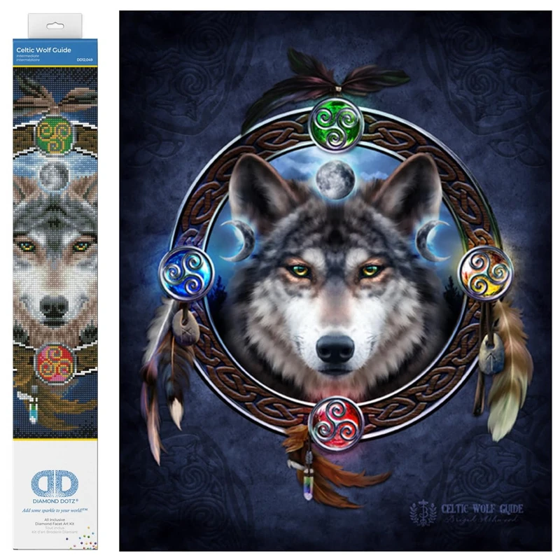 DIAMOND DOTZ Painting Kit: Intermediate, DD12, Celtic Wolf Guide, One Size