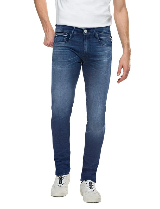 Replay men's Grover straight-fit jeans with stretch, blue (Medium Blue 009), 40W / 34L