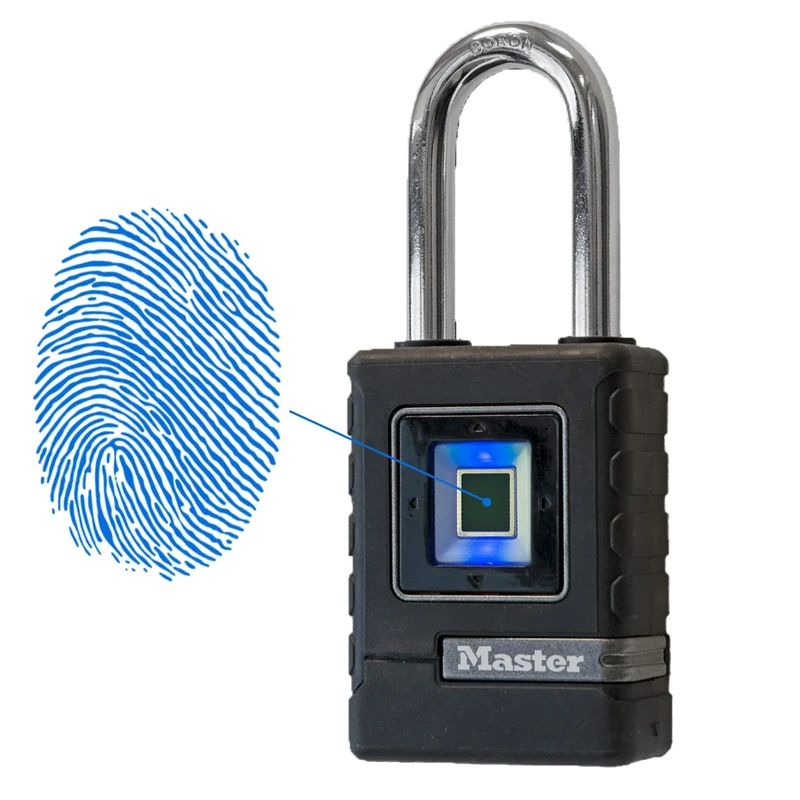 MASTER LOCK Heavy Duty Biometric Padlock [Weatherproof] [Fingerprint Lock and Back-Up Directional Lock] [Long Shackle] 4901EURDLHCC - Ideal for Outdoor Applications