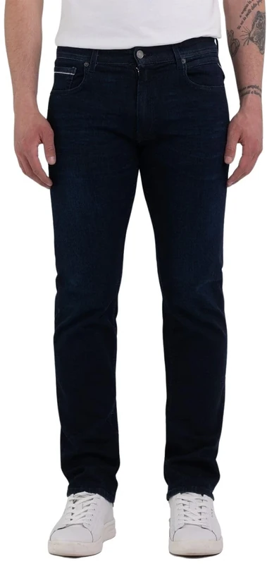 Replay men's Grover straight-fit jeans with stretch, blue (Dark Blue 007), 33W / 34L