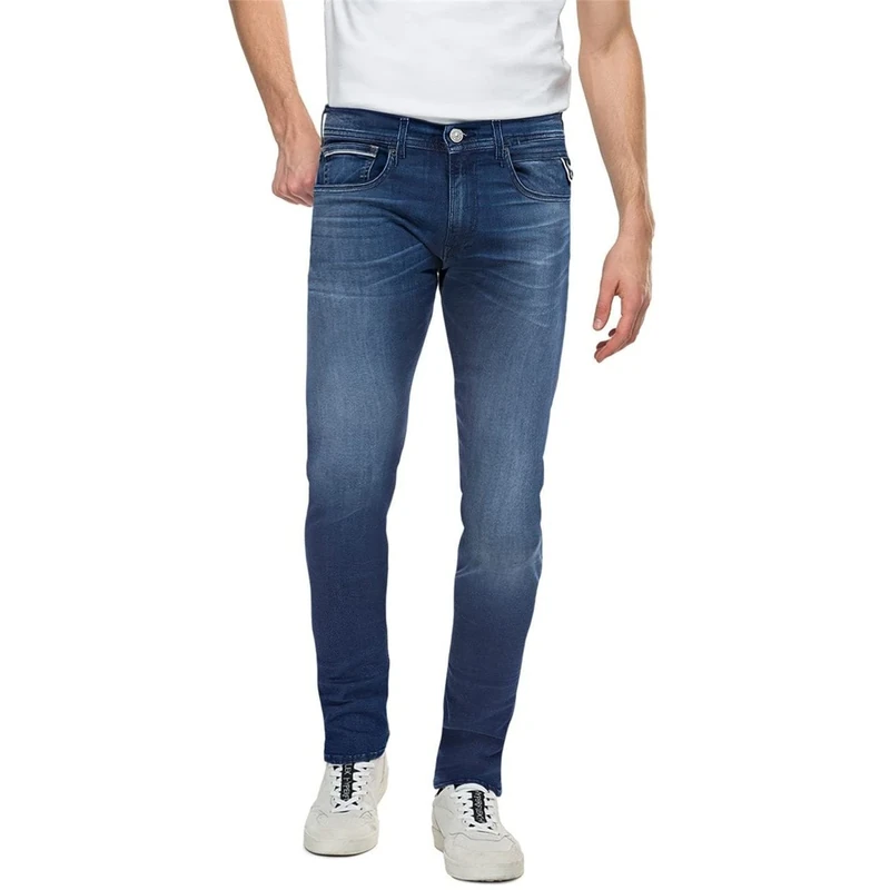 Replay men's Grover straight-fit jeans with stretch, blue (Medium Blue 009), 32W / 34L