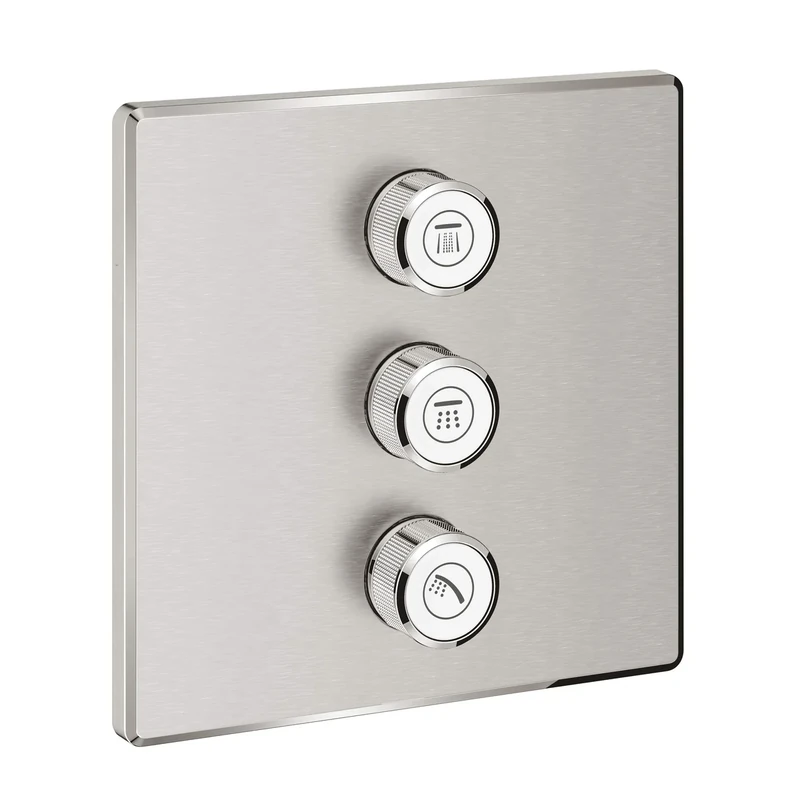 GROHE Grohtherm Smartcontrol Triple Volume Control Trim Set for Concealed Installation, with Three Valves Square Shape, Stainless Steel Look 29127DC0