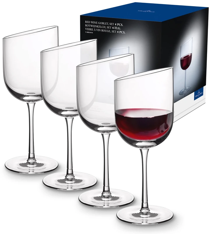 Villeroy & Boch - NewMoon red Wine Glass Set, 4 Pieces, Elegant, Modern red Wine Glasses for Day-to-Day use, Crystal Glass, Transparent, Dishwasher Safe